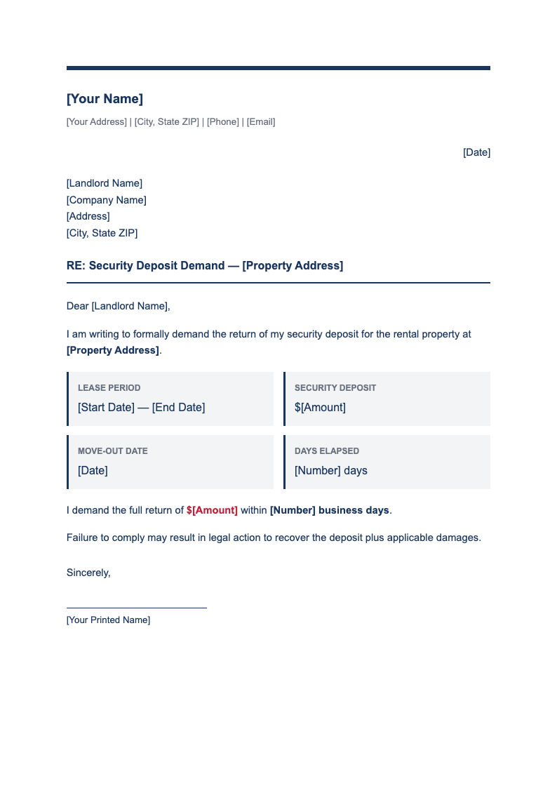 Professional navy demand letter